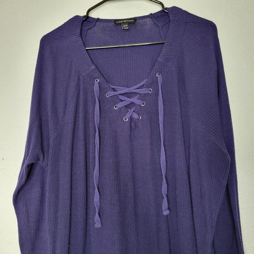 Lane Bryant Navy Blue Long Sleeve V-Neck Lace Up Waffle Knit Tunic Size 18/20 - Picture 2 of 7